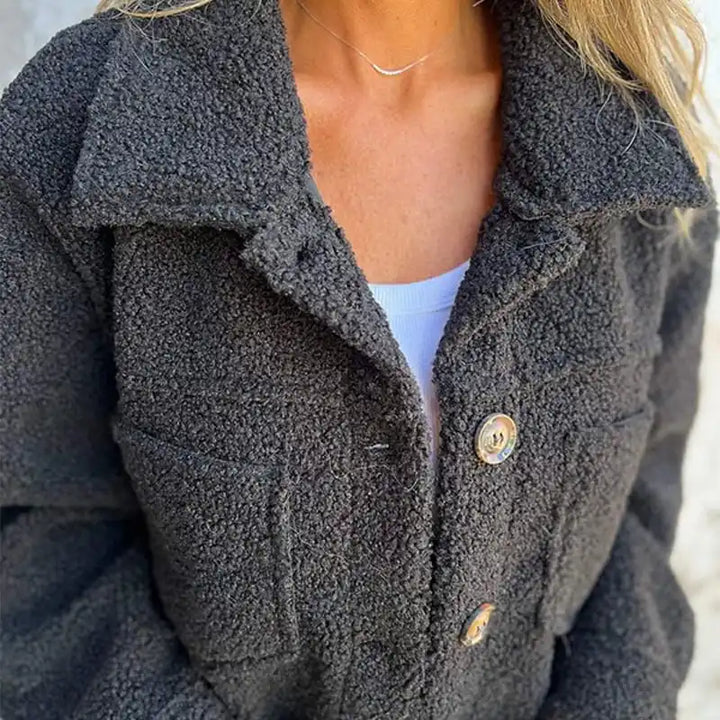 Women's Warm Lapel Cropped Jacket Coat Casual Fleece Fuzzy Faux Shearling Coats Warm Winter Single Breasted Lambswool Outwear