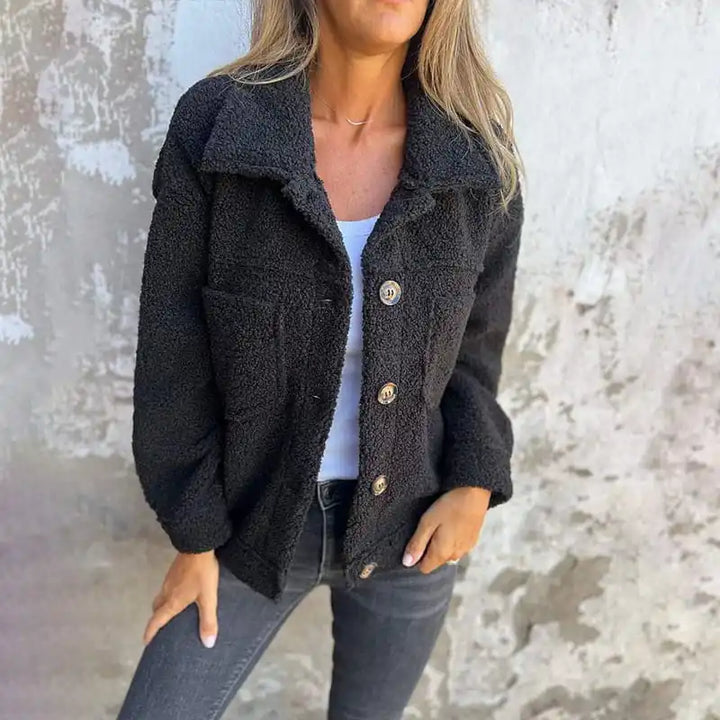 Women's Warm Lapel Cropped Jacket Coat Casual Fleece Fuzzy Faux Shearling Coats Warm Winter Single Breasted Lambswool Outwear