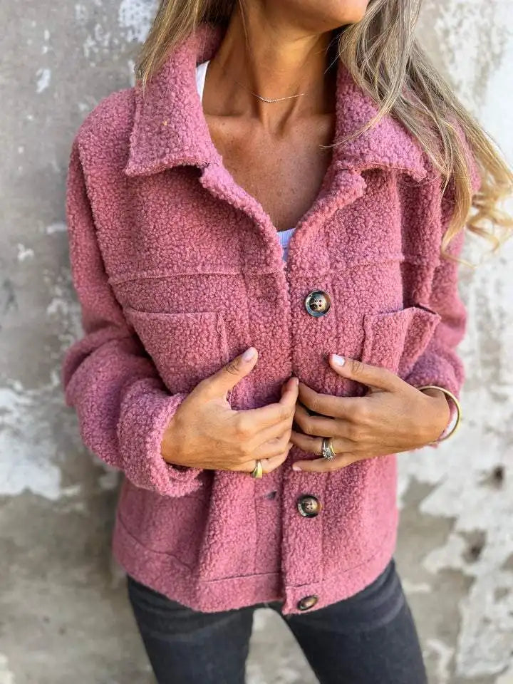 Women's Warm Lapel Cropped Jacket Coat Casual Fleece Fuzzy Faux Shearling Coats Warm Winter Single Breasted Lambswool Outwear